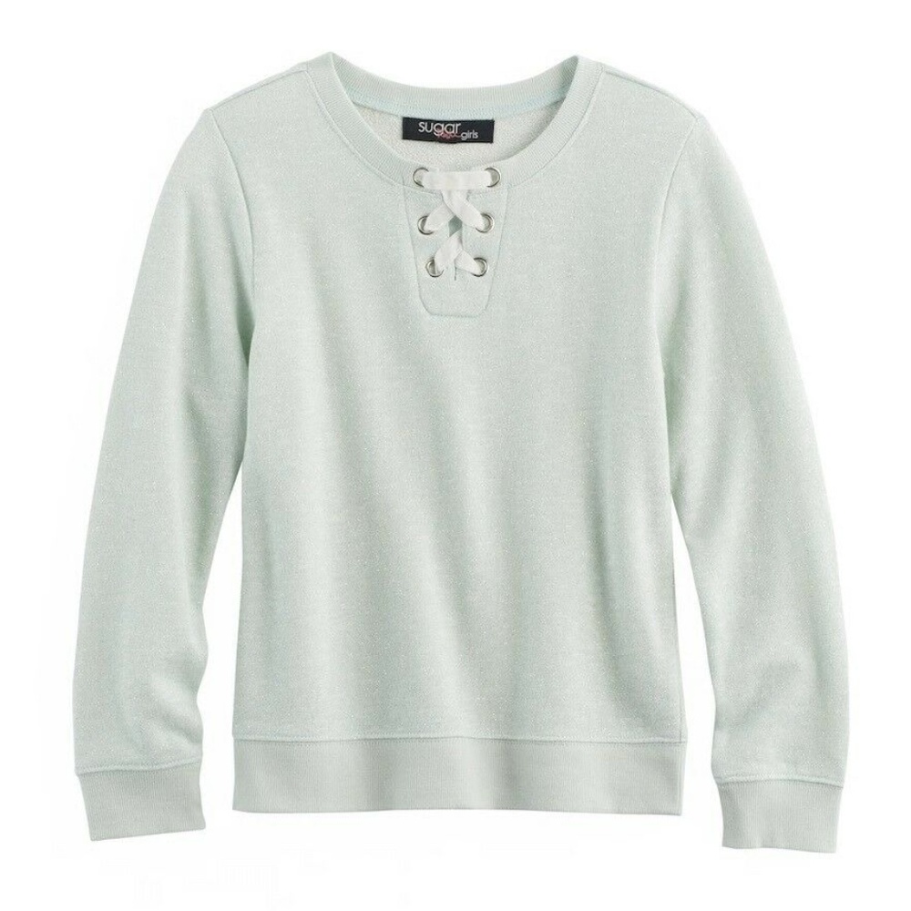 Sugar Rush Lace-Up Neck Glitter Sweatshirt 7/8, 16